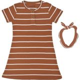 Organickid Mini Me Kız Çocuk Kahverengi Ekru Çizgili Elbise - 13 - 14 Yaş