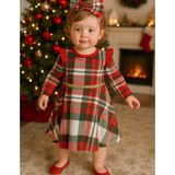 Organickid Plaid Bebek Ekose Elbise - 0 - 3 Ay - Kırmızı