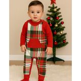 Organickid Plaid Bebek Ekose Tulum Set 2'li - Kırmızı - 9 - 12 Ay