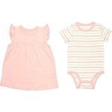 Organickid Teatime Kız Bebek Kısa Kol Elbise Body Set - Pembe - 0 - 3 Ay