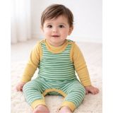 Organickid Terra Bebek Yeşil Çizgili T-Shirt Tulum 2'li Set - 6 - 9 Ay