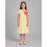 Organickid Watermelon Kız Çocuk Krem Fiyonklu Elbise - Bej - 13 - 14 Yaş