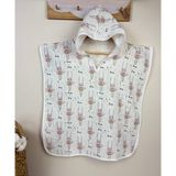 Organik %100 Pamuk Müslin Kapşonlu Panço Plaj Havuz 1 - 5 Yaş Çocuk Bebek Pançosu - Beyaz - Açık Pembe - KIZ