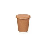 Organik 8 Oz Kraft Double Wall (Çift Duvar) Karton Bardak Kapaklı -50 Adet