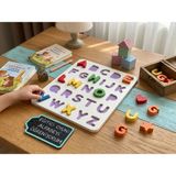 Organik Bazlı Renkli Alfabe Seti Oyuncağı - Eğitici Aktivite Seti - Montessori Okul Öncesi Öğretici Çocuk Ince Motor Gelişimi - Çok Renkli