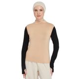 Organik Kolsuz Balıkçı Yaka Likralı Kadın Sıfır Kol Body, Koyu Bej, L-XL
