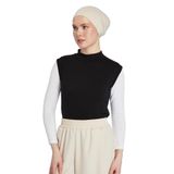 Organik Kolsuz Balıkçı Yaka Likralı Kadın Sıfır Kol Body, Siyah, L-XL