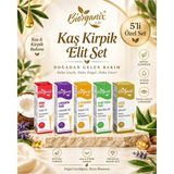 Organik Life Kaş Kirpik Bakım Elit Set(Hint,lavanta,e Vitamini,aloe Vera,ceviz Yağı)20 ml 5'li Set Cam Damlalıklı