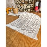 Organik Pamuk Dantel Runner Kilimli Desen 150X35 - Ekru - Bej - 35 x 145 cm