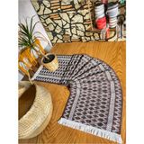 Organik Pamuk Dantel Runner Kilimli Desen 150X35 - Kahverengi - Beyaz - 35 x 145 cm