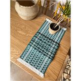 Organik Pamuk Dantel Runner Kilimli Desen 150X35 - Yeşil - Ekru - 35 x 150 cm