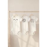 Organik%100 Pamuk Hayvan Figür Baskılı Kısa Kollu Bebek Body Çıtçıtlı Badi Zıbın Tulum Koala Aslan Çita 3-6 AY