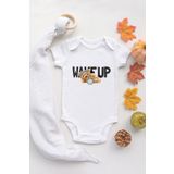 Organik%100 Pamuk Kısa Kollu Beyaz Wake Up Teddy Bear Bebek Body Bebek Badi Çıtçıtlı Zıbın, 9 Ay