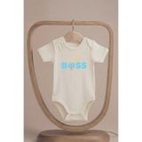 Organik%100 Pamuk The Boss Baskılı Kısa Kollu Bebek Body Çıtçıtlı Badi Zıbın Tulum The Boss 24-36 Ay