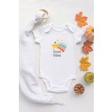 Organik%100 Pamuk Uzun Kollu Beyaz Good Vibes 2 Bebek Body Bebek Badi Çıtçıtlı Zıbın, 9 Ay