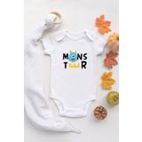Organik%100 Pamuk Uzun Kollu Beyaz Little Monster 2 Bebek Body Bebek Badi Çıtçıtlı Zıbın, 2-4 Yaş
