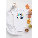 Organik%100 Pamuk Uzun Kollu Beyaz Süper Kahraman Hero Bebek Body Bebek Badi Çıtçıtlı Zıbın, 9 Ay