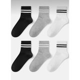 Organix Home Çorap 6 Çift Çizgili Tenis Kolej Çorap Unisex Esnek Hava Alan Pamuklu Kumaş - 40 - 44 - 00-Beyaz