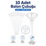 Organizasyon Pazarı 10 Adet Balon Çubuğu Seti 30 cm Beyaz Plastik Çubuk ve Balon Tutucu Başlık