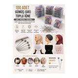 Organizasyon Pazarı 100’lü Gri ( Gümüş )Toplu İğne Türban, Eşarp, Şal, Düğün, Kına, Nişan, Nikah, Sünnet Takı İğnesi