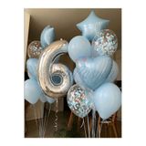 Organizasyon Pazarı Gümüş Rakam 6 Yaş Balon Seti Mavi Kalp Yıldız Konfeti Doğum Günü & Özel Gün Süsleme Balon Buketi
