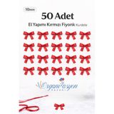 Organizasyon Pazarı Kırmızı Premium Fiyonk Saten Kurdele 10mm 50 Adet Balon Süs Hediyelik Süs Pasta Süs Bohça Çeyiz