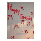 Organizasyon Pazarı Kırmızı Simli Happy Birthday Yazısı ve Kurdele Fiyonk Doğum Günü Duvar Süsü Seti
