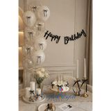 Organizasyon Pazarı Siyah Happy Birthday Kaligrafi Banner | Beyaz Şeffaf Balon | Siyah Kurdele | Konsept Şık Minimal Doğum Günü Dekoru