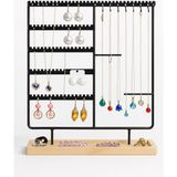 Organizeri, Takı Standı Metal Stand ve Ahşap Taban, 35X30X9.5 Cm, Küpe Kolye Yüzük Düzenleyici, Siyah