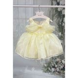 Organze Kız Çocuk Bebek Abiye Sarı Parlak Elbise - 0 - 3 Ay