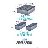 ORGASET 3'lü Düzenleyici Antrasit, mutfak, banyo, ofis, yatak odası, makyaj masası organizer set
