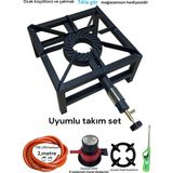 Orgaz Volkan Sanayi Tipi Yer Ocağı Canavar Yüksek Alevli Profil Tüplü Döküm Ocak+ Dedantör Hortum Set - Siyah - Kırmızı