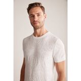Örgü Desen Beyaz Bisiklet Yaka Triko T-Shirt - Off White - 3XL