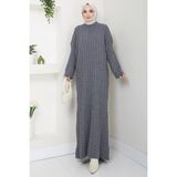 Örgü Desen Triko Elbise Füme HM2526 - Standart