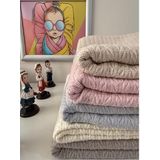 Örgü Desenli Bebek Pikesi - Organik Pamuk Bebek Battaniyesi (95x95 cm) (PEMBE)