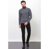 Örgü Desenli Koyu Gri Slim Fit Tam Balıkçı Yaka Yün Erkek Kazak - XL