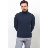 Örgü Desenli Lacivert Renk Slim Fit Tam Balıkçı Yaka Yün Erkek Kazak - 2XL