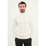 Örgü Desenli Slim Fit Yarım Balıkçı Yaka Yün Erkek Triko Kazak - Ekru - XL