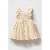 Örgü Detaylı Bebe Elbise - Bej - 9 Ay