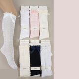Örgü Görünüm Detay Işleme Kurdele Fiyon Diz Altı Kız Çocuk Çorap - 50P-Pembe - 3 - 4 Yaş