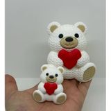 Örgü Görünümlü Kalpli Ayıcık Figürü - 3D Yazıcı Amigurumi Stili Sevgiliye Hediye