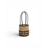 Örgü Hasır Kova Çanta, Doğal ve Siyah, Örgü Saplı, Crossbody Kullanım, Boho Stil