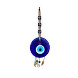 Örgü İpli Üç Nazar Boncuklu 11x30 Cm Cam Nazar Boncuk Duvar Süsü