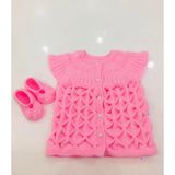 Örgü Pembe Kız Bebek Yelek Takımı