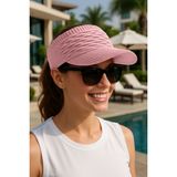 Örgü Vizör Şapka – Yazlık Gölgelikli Spor Golf, Yürüyüş, Tenis Şapkası - Pembe - 115 cm