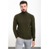Örgülü Haki Slim Fit Yarım Balıkçı Yaka Yün Erkek Triko Kazak - XL