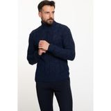 Örgülü Lacivert Renk Slim Fit Tam Balıkçı Yaka Yün Erkek Kazak - 2XL