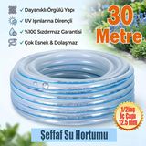 Örgülü Şeffaf Bahçe Hortumu 30 Metre Dayanıklı 3 Katlı Sağlam Çeşme Su Sulama Yıkama Hortum 12.5 Mm 1/2"
