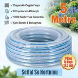 Örgülü Şeffaf Bahçe Hortumu 5 Metre Dayanıklı 3 Katlı Sağlam Çeşme Su Sulama Yıkama Hortum 12.5 Mm 1/2"