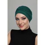 Örgülü Yeşil Hazır Türban Tesettür Havuz Bonesi